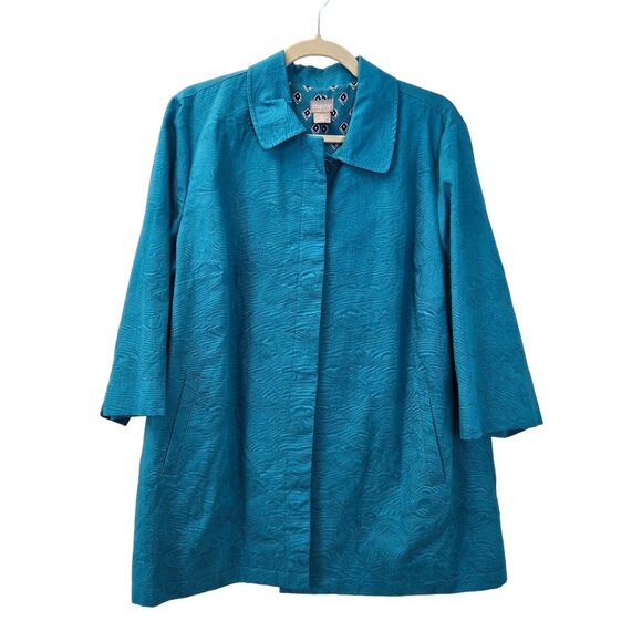 Chico's Floral Textured Hidden Button Swing Coat Size Chico's 3P/16 Petite - Picture 1 of 9